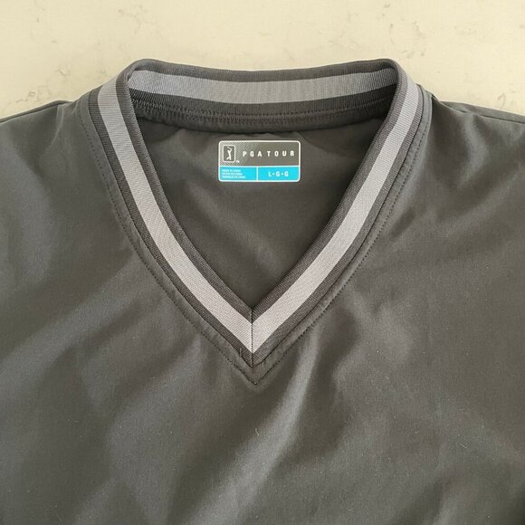 PGA Tour Performance V Neck LS Lightweight Poly Golf Windbreaker Top Blk Grey L - Picture 3 of 12